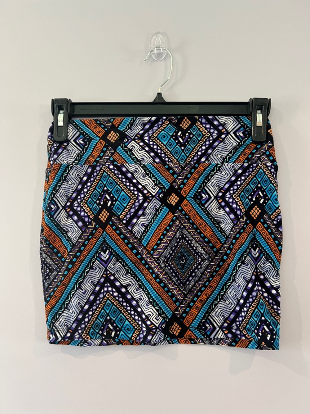 Patterned Blue & Orange Geometric Mini Skirt